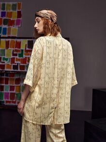 Dulcè Allover Print Roll Up Sleeve Blouse - Apricot - View 2