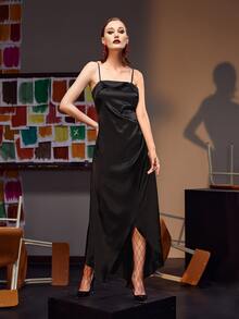 Farah Wali Ruffle Trim Backless Wrap Hem Cami Dress - Black - View 4