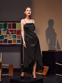 Farah Wali Ruffle Trim Backless Wrap Hem Cami Dress - Black - View 6