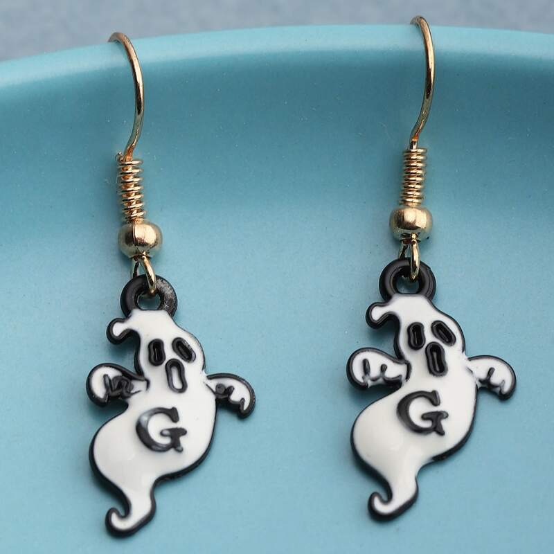

Ghost Decor Drop Earrings, Black and white