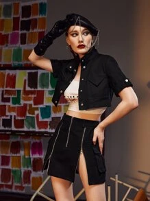 D.Haleter Zip Detail Mini Skirt - Black - View 1