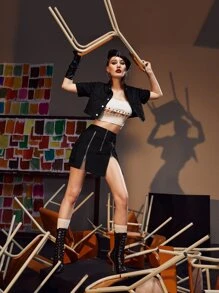 D.Haleter Zip Detail Mini Skirt - Black - View 6