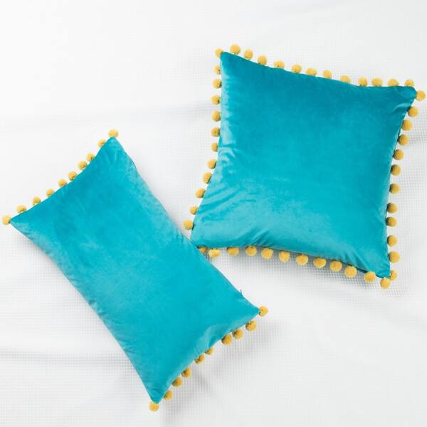 

1pc Pom Pom Cushion Cover Without Filler, Blue
