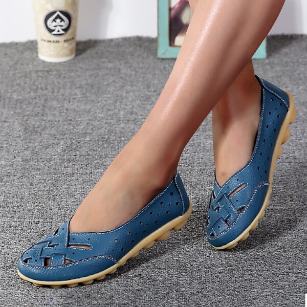 

Braided Detail Leather Flats, Blue