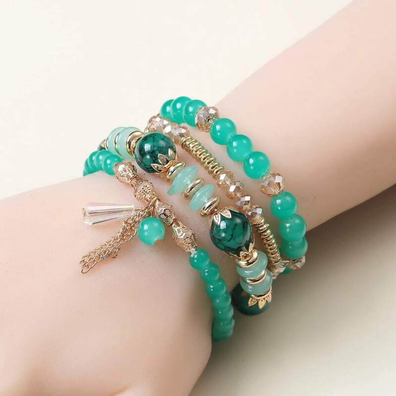 

4pcs Chain Tassel Beaded Bracelet, Blue