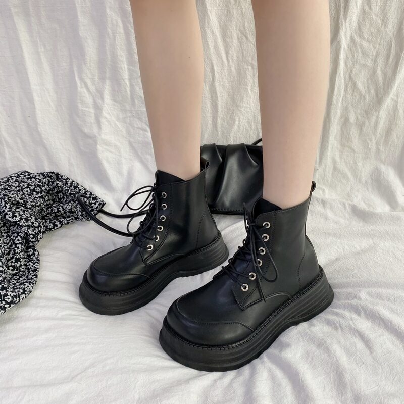 

Lace-up Front Combat Boots, Black