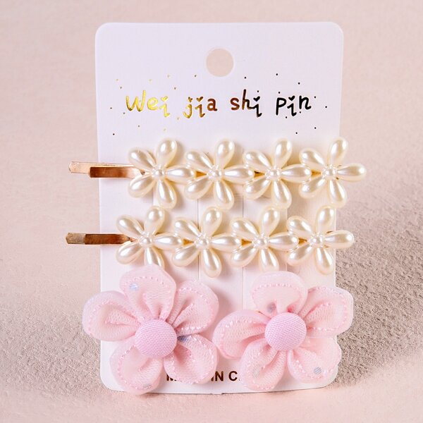 

4pcs Toddler Girls Flower Decor Hair Clip, Multicolor