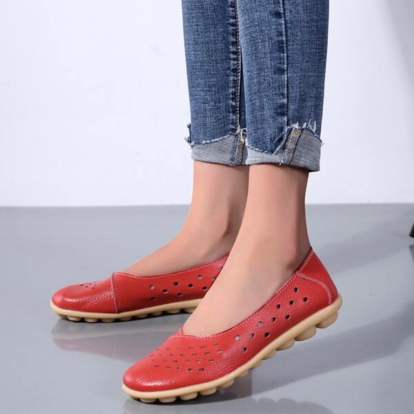 

Hollow Out Design Slip On Flats, Red