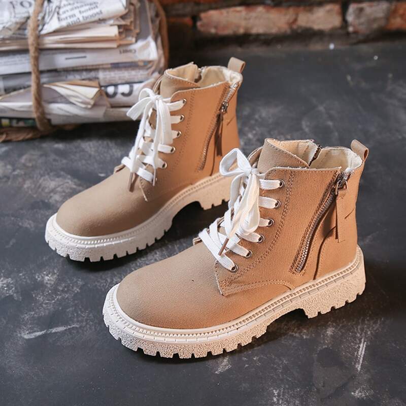 

Side Zipper Fashion Boots, Khaki