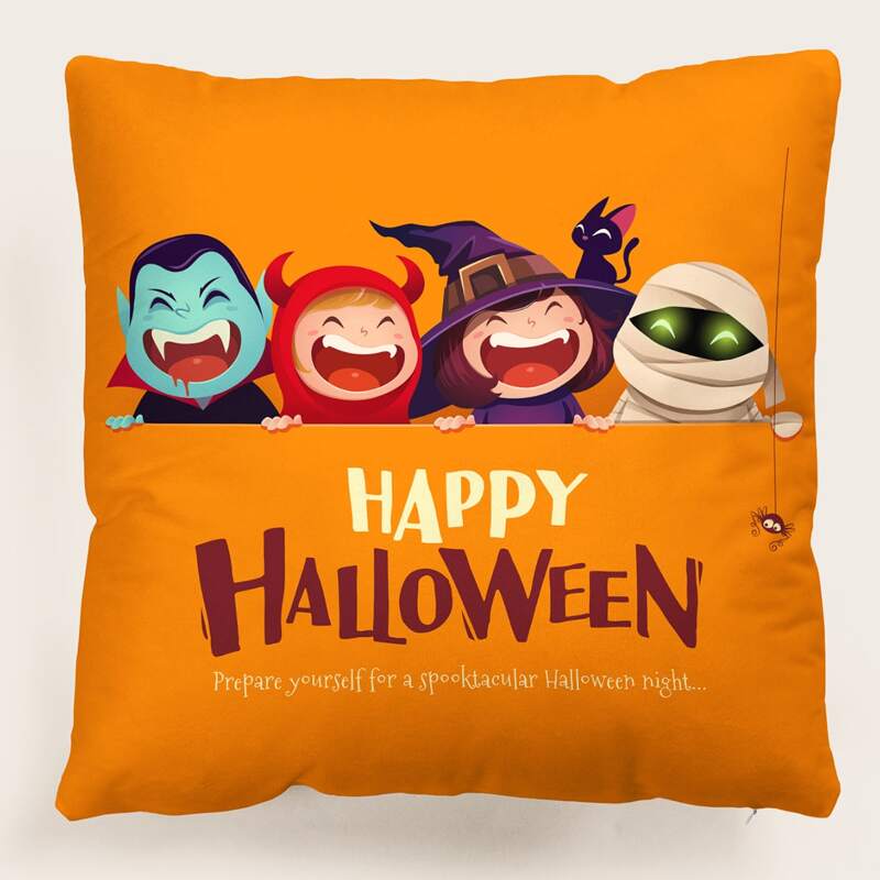 

Halloween Cartoon Graphic Cushion Cover Without Filler, Multicolor