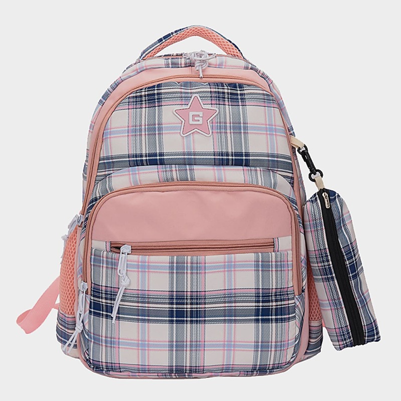 

Zip Front Plaid Pattern Backpack, Multicolor