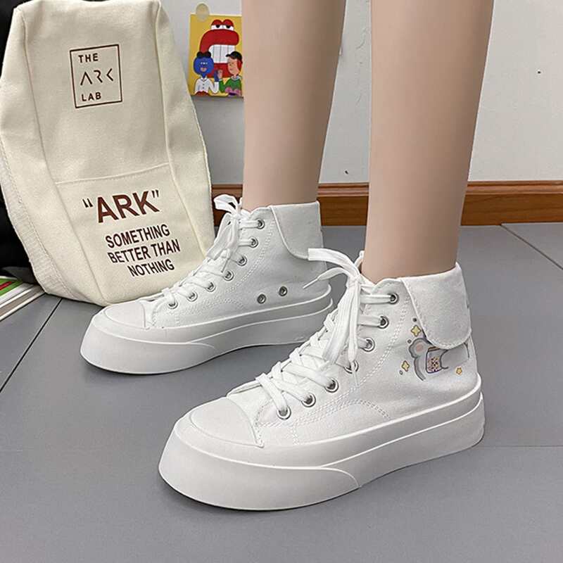 

Cartoon Print Canvas Shoes, White