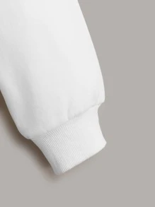 SHEIN EZwear Áo nỉ có khóa kéo và dây rút cỡ lớn - trắng - Xem 3