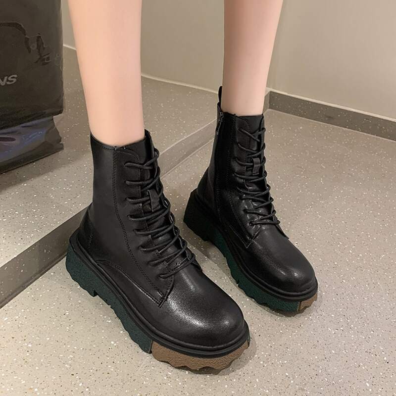 

Side Zipper Combat Boots, Black