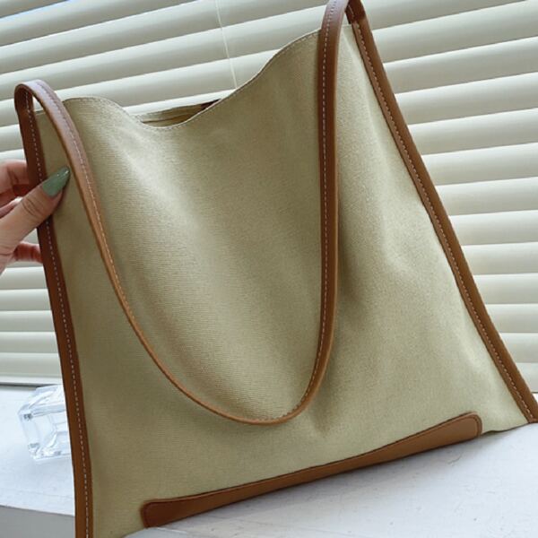 

Contrast Binding Tote Bag, Khaki