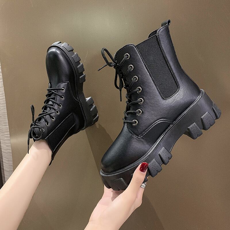 

Lace-up Front Combat Boots, Black