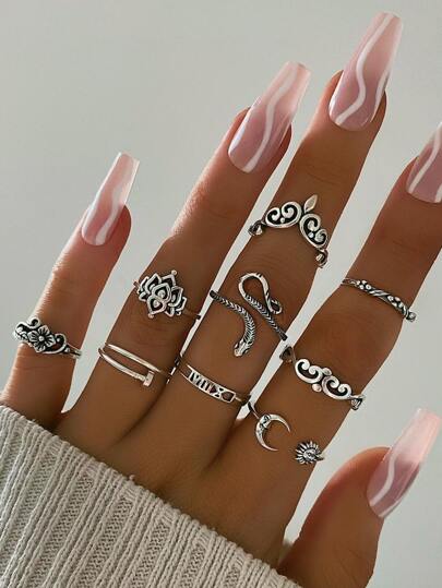9pcs Serpentine Decor Ring