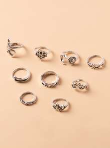 9pcs Serpentine Decor Ring - Antique Silver - View 2