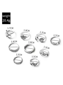 9pcs Serpentine Decor Ring - Antique Silver - View 4