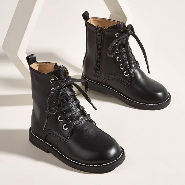 

Toddler Girls Minimalist Lace-up Front Boots, Black