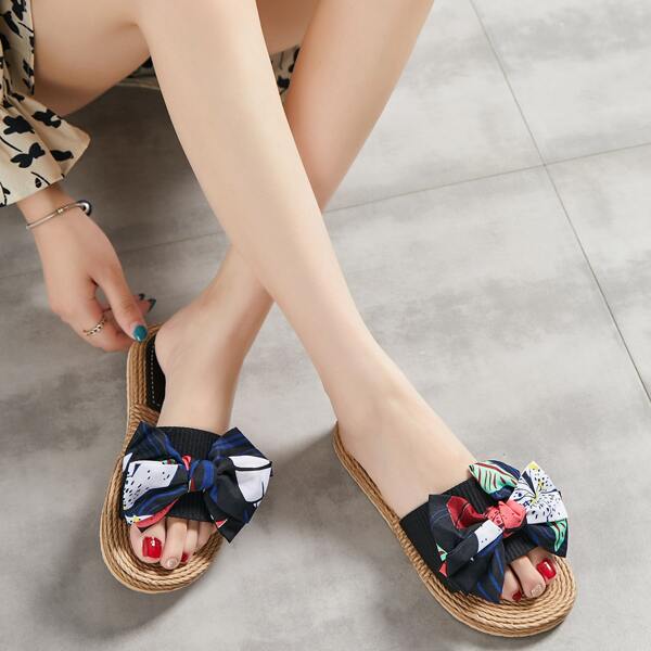 

Bow Decor Espadrille Slides, Black