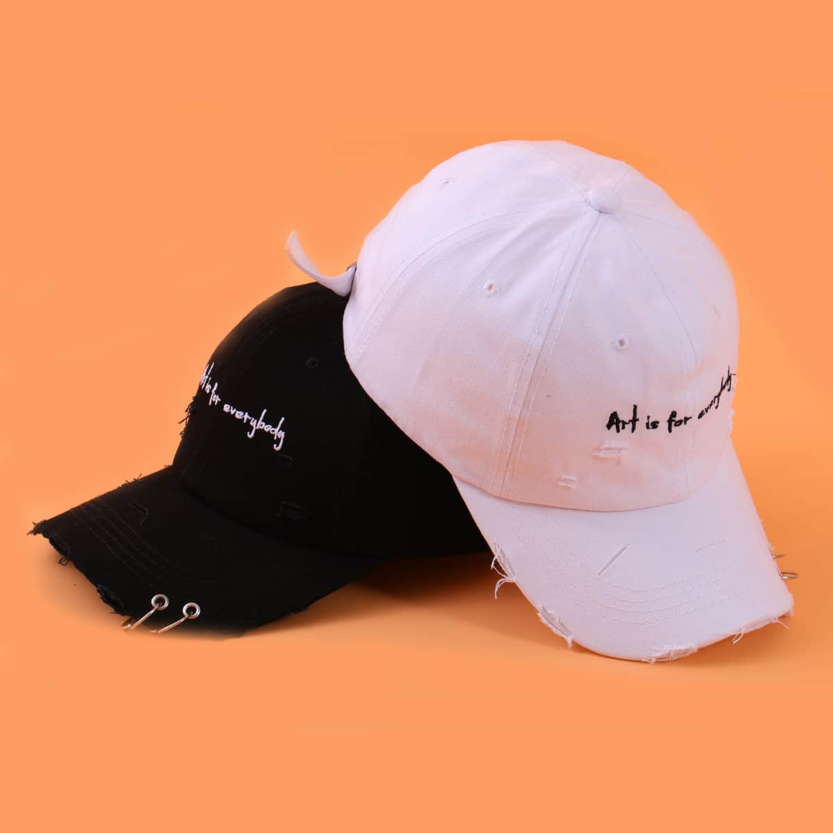 

2pcs Slogan Embroidery Baseball Cap, Black and white