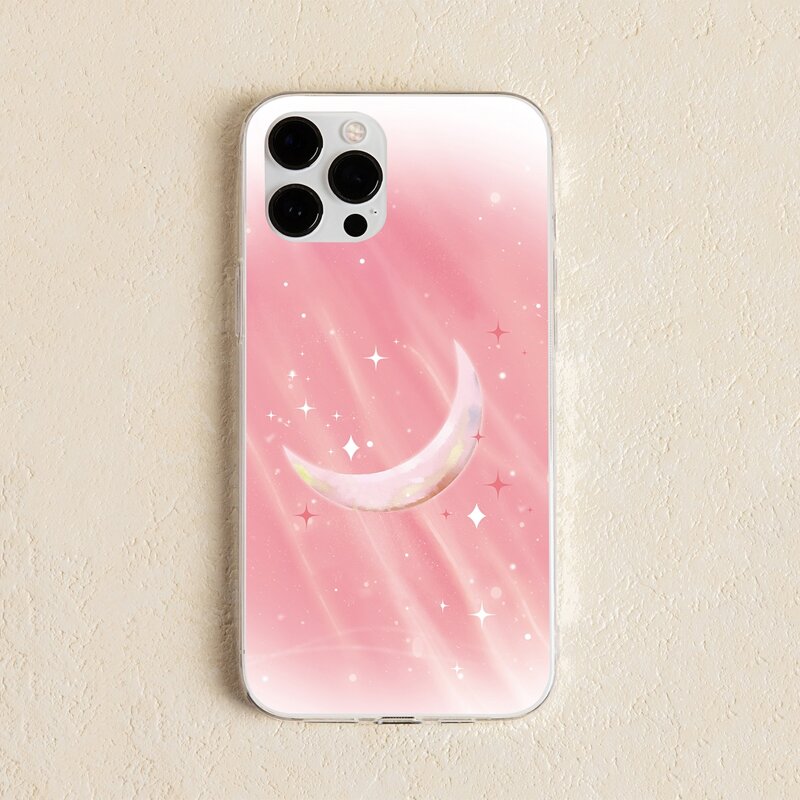 Moon Pattern Phone Case, Pink