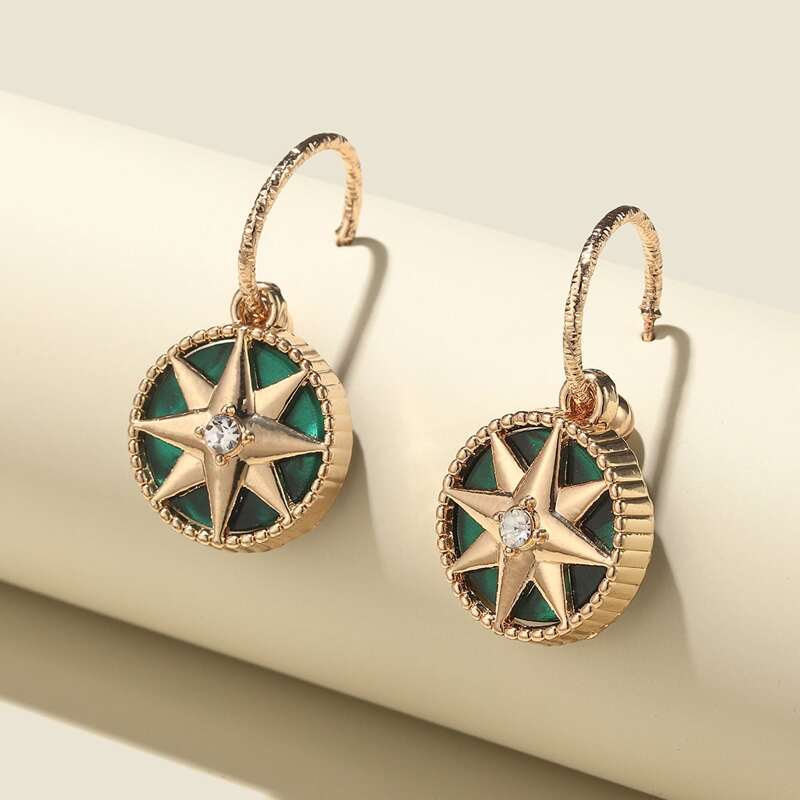 

Rhinestone Decor Geo Drop Earrings, Gold