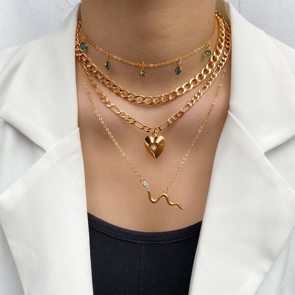 

4pcs Serpentine Decor Necklace, Multicolor