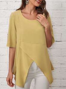 SHEIN Unity Scoop Neck Asymmetrical Hem Blouse Asymmetrical Top - Yellow - View 1