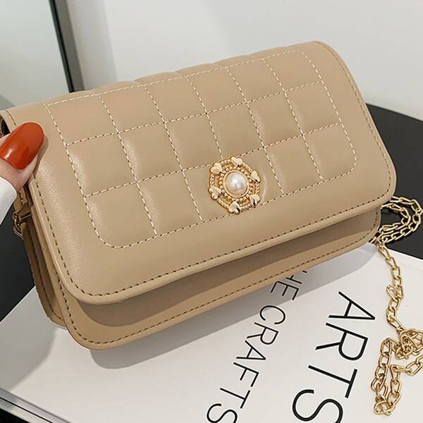 

Quilted Flap Crossbody Bag, Khaki