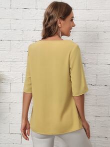 SHEIN Unity Scoop Neck Asymmetrical Hem Blouse Asymmetrical Top - Yellow - View 2