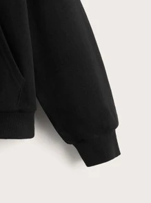 SHEIN Áo nỉ nữ tuổi teen in hình trái tim, túi kangaroo, vai rớt - màu đen - Xem 3