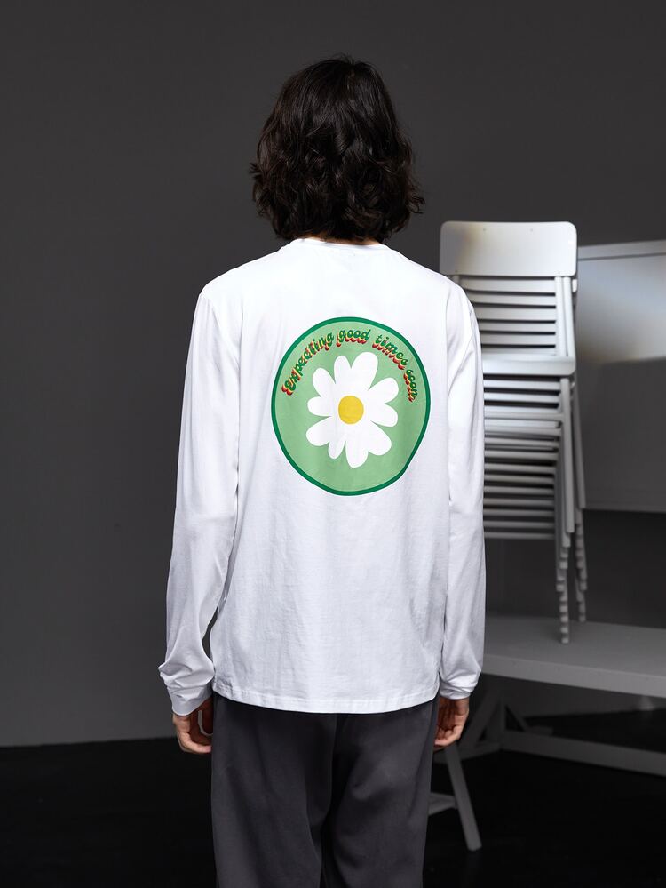 Mariana Manzo Hombres Camiseta con estampado floral con slogan - Blanco - Añade 2