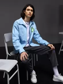 Mariana Manzo 男士字母和印花補丁貼口袋拉鍊夾克 - 淺藍色 - 查看 1