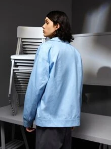 Mariana Manzo 男士字母和印花補丁貼口袋拉鍊夾克 - 淺藍色 - 查看 2