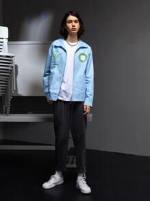 Mariana Manzo 男士字母和印花補丁貼口袋拉鍊夾克 - 淺藍色 - 查看 3