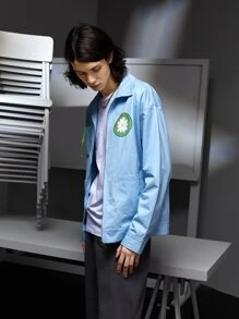 Mariana Manzo 男士字母和印花補丁貼口袋拉鍊夾克 - 淺藍色 - 查看 4