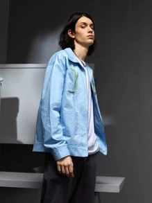 Mariana Manzo 男士字母和印花補丁貼口袋拉鍊夾克 - 淺藍色 - 查看 5