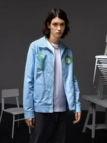 Mariana Manzo 男士字母和印花補丁貼口袋拉鍊夾克 - 淺藍色 - 查看 6