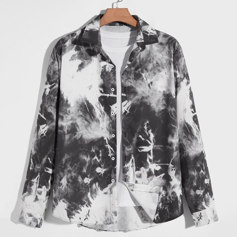 

Guys Tie Dye Button Front Shirt, Black and white