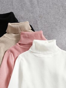 SHEIN LUNE 4 件纯色高领罗纹针织毛衣、长袖上衣 - 彩色 - 查看 3