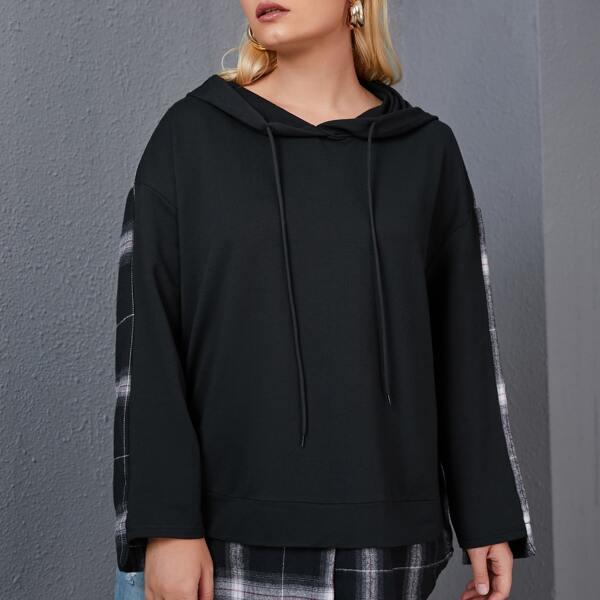 

Plus Contrast Plaid 2 In 1 Hoodie, Black