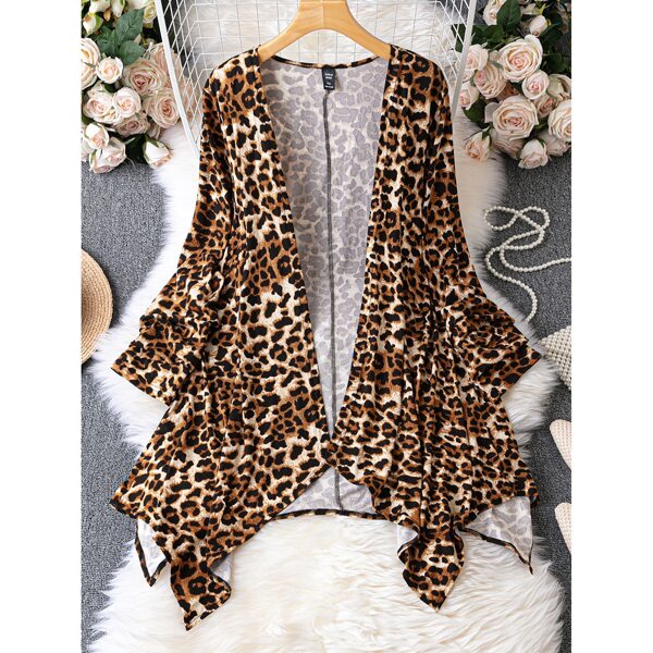 

Plus Waterfall Collar Leopard Coat, Multicolor
