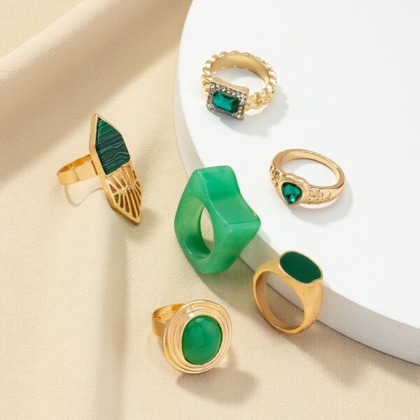 

6pcs Rhinestone Decor Ring, Multicolor