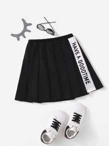 SHEIN 女孩字母圖案褶皺半身裙