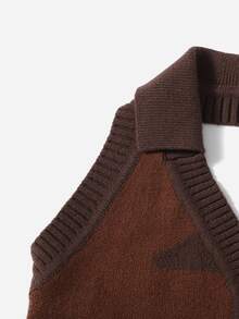 SHEIN Graphic Pattern Knit Halter Top - Coffee Brown - View 4