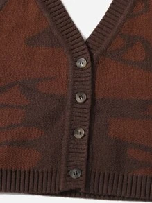 SHEIN Graphic Pattern Knit Halter Top - Coffee Brown - View 5