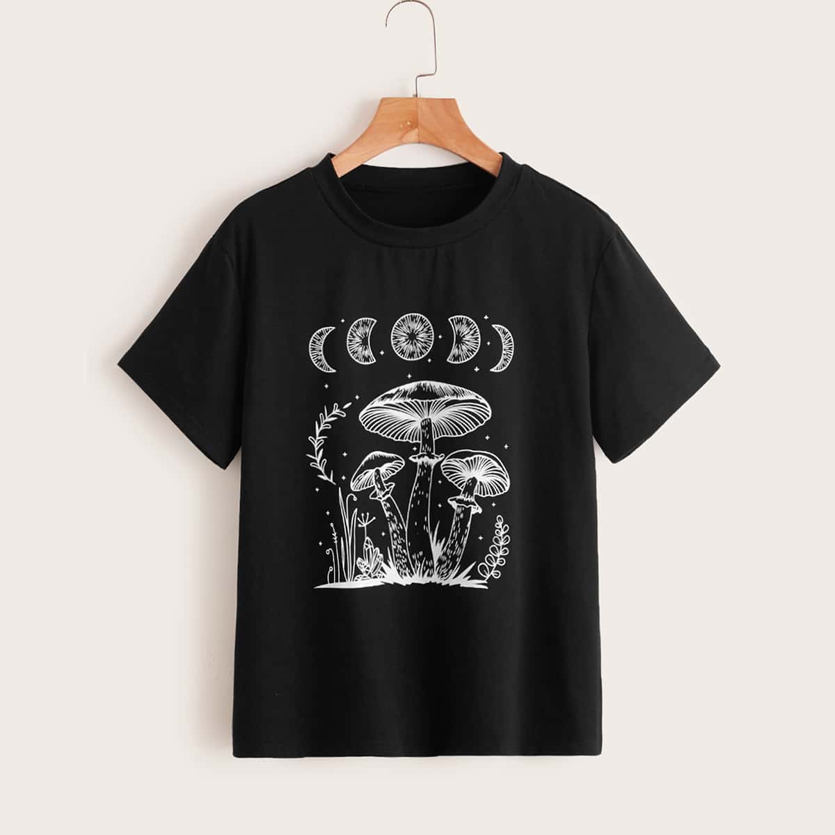 

Mushroom Moon Graphic Tee, Black