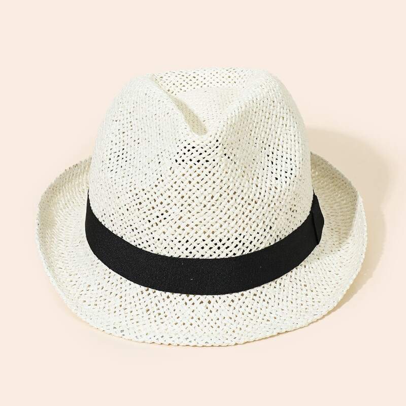 

Two Tone Straw Hat, White